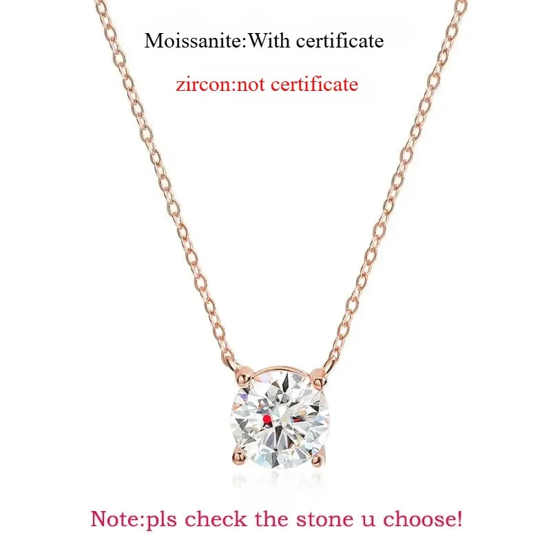 Rose gold 925 pendant necklace featuring a round-cut Moissanite gemstone set in a minimalist crown.