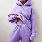 Cozy LOVORA™ Premium Fleece High-Waisted Tracksuit Set in lavender, featuring an oversized hoodie and high-waisted joggers.