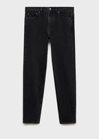 Baggy distressed black denim jeans with a mid-to-high rise waist and oversized wide-leg cut. Features subtle embroidery details.