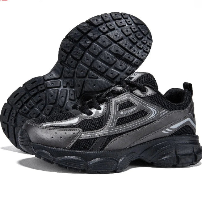 Chunky black and gray LOVORA™ Element 3D Tech Sneakers with a textured sole and breathable mesh panels.