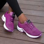 Purple LOVORA™ Aura Air Boost Platform Sneakers with breathable mesh upper and a white, cushioned sole.