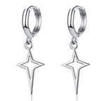 Gothic Cyber-Punk hollow star drop earrings in a shiny metallic finish with a geometric asymmetric design.