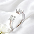 Adjustable LOVORA™ Aura Princess Cut ring with two square Moissanite stones set in polished sterling silver.