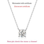 Delicate 925 sterling silver necklace featuring a round-cut Moissanite pendant, radiating brilliance and classic elegance.