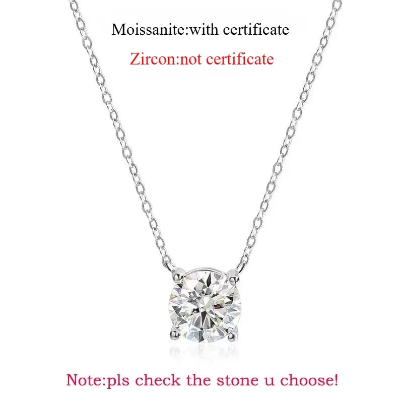 Delicate 925 sterling silver necklace featuring a round-cut Moissanite pendant, radiating brilliance and classic elegance.