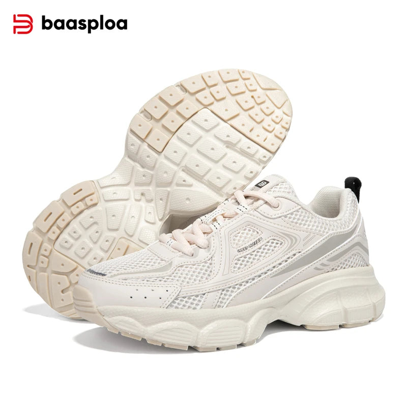 Chunky white LOVORA™ Element 3D Tech sneakers featuring breathable mesh panels and a textured platform sole.