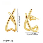Gold minimalist cross stud earrings with a high-polish finish, featuring a secure butterfly backing for a stable fit.