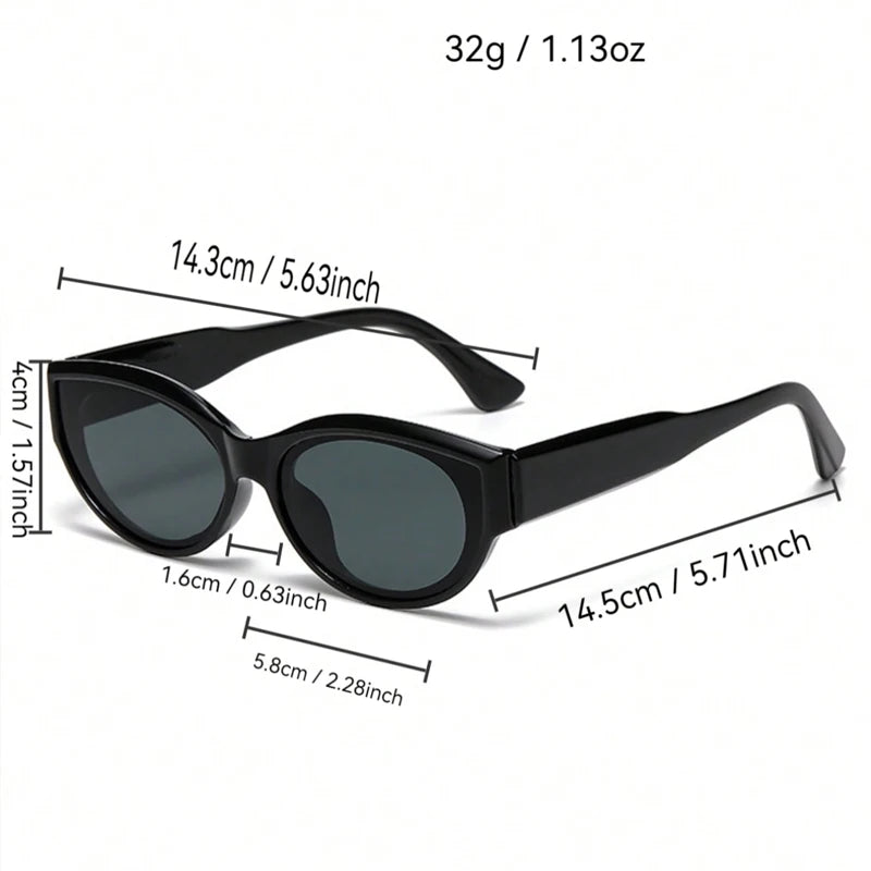Black cat-eye sunglasses with a smooth finish, featuring an upswept frame and tinted lenses for sun protection.