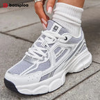 Chunky LOVORA™ Element 3D Tech Sneakers in white and gray with breathable mesh panels and a thick sculpted sole.