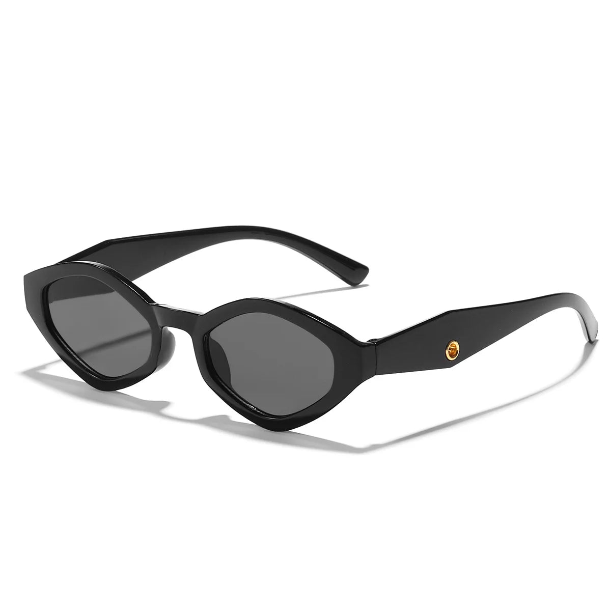 Bold black cat-eye sunglasses with a thick frame and tinted lenses, showcasing a vintage geometric design.